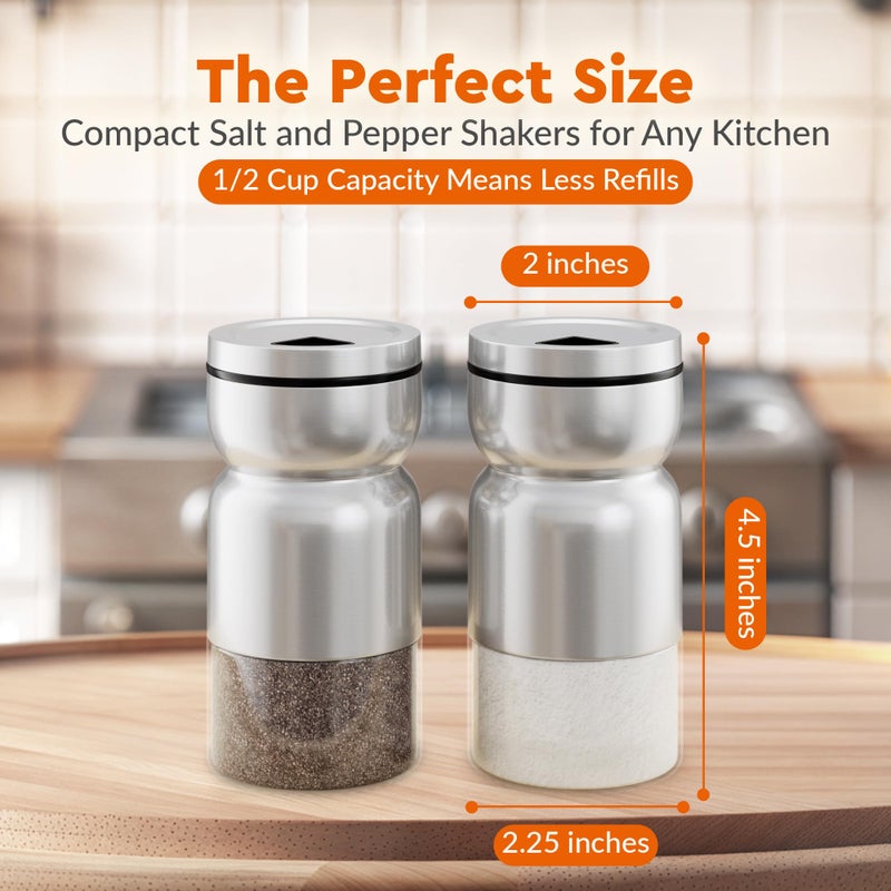 HOME EC Original Salt and Pepper Shakers Set with Adjustable Pour Holes - Glass and Stainless Steel Salt Shaker and Pepper Shaker - Farmhouse Spice dispenser for salts, ground peppercorn and spices - Image 5